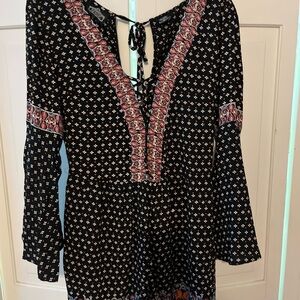 Angie Medium Boho Romper Blue Multi Bell Sleeve (CL234)